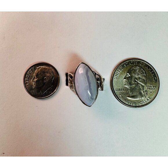 Brand New Sterling Silver 925 Marquise Cut Violet Lace Agate Ring Filigree Band - Picture 10 of 10